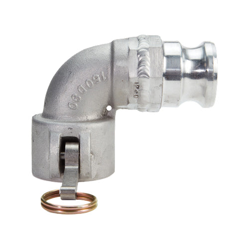 Aluminum 1 1/2" Female Camlock x 1 1/2" Male Camlock 90 Degree Elbow (USA)