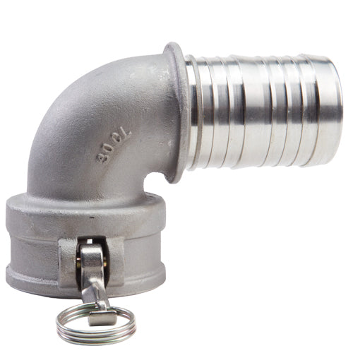 Aluminum 3" Female Camlock x Hose Shank 90 Degree Elbow (USA)