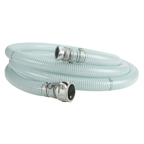 White - Clear 3" x 15' Camlock Suction Hose