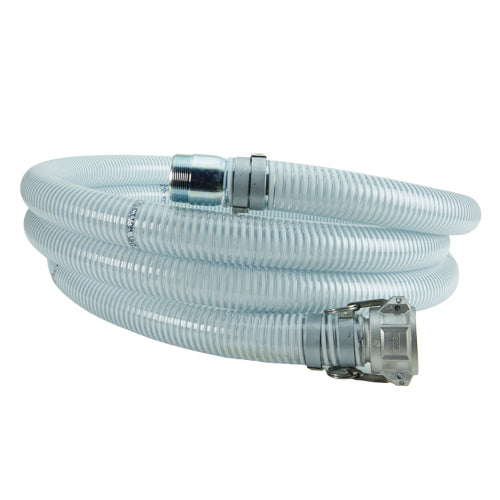 White - Clear 3" x 15' Camlock / Threaded Suction Hose