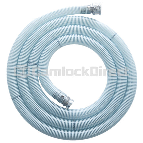 White - Clear 4" x 20' Camlock Suction Hose