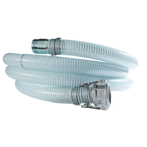 White - Clear 4" x 20' Camlock / Threaded Suction Hose