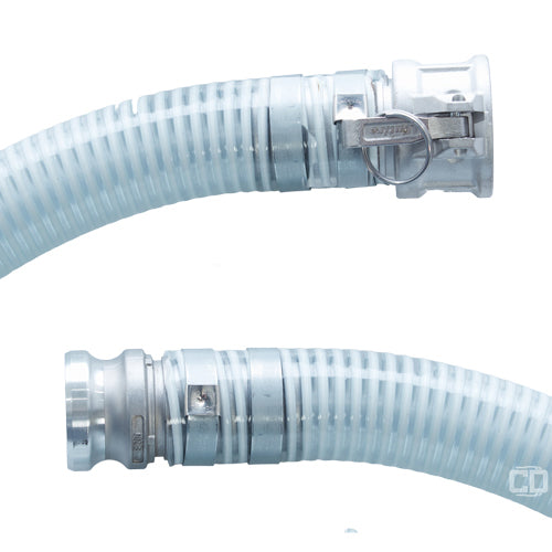 White - Clear 1 1/2" x 20' Camlock Suction Hose