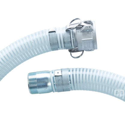 White - Clear 2" x 20' Camlock / Threaded Suction Hose