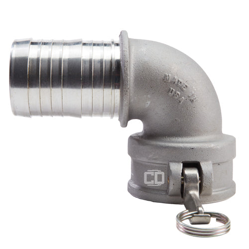 Aluminum 3" Female Camlock x Hose Shank 90 Degree Elbow (USA)