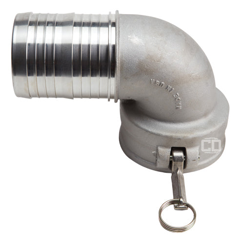Aluminum 4" Female Camlock x Hose Shank 90 Degree Elbow (USA)