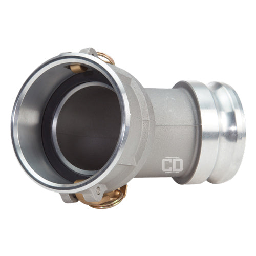 Aluminum 6" Male Camlock x 6" Female Camlock 45 Degree Elbow (USA)