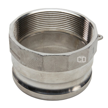 Stainless Steel 4" Male Camlock x 3" Female NPT (USA)