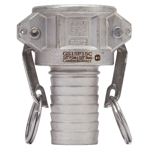Stainless Steel 1 1/2" Female Camlock to Hose Shank