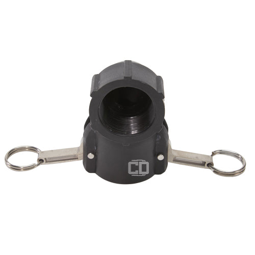 Plastic 1 1/2" Female Camlock x 1 1/2" Female NPT 90 Degree Elbow