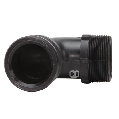 Plastic 2" Male Camlock x 2" Male NPT 90 Degree Elbow