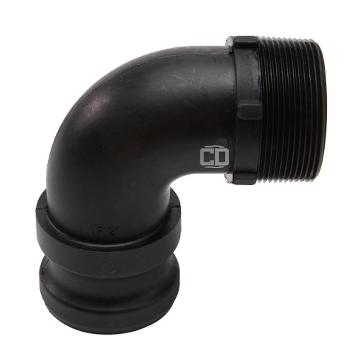 Plastic 2" Male Camlock x 2" Male NPT 90 Degree Elbow