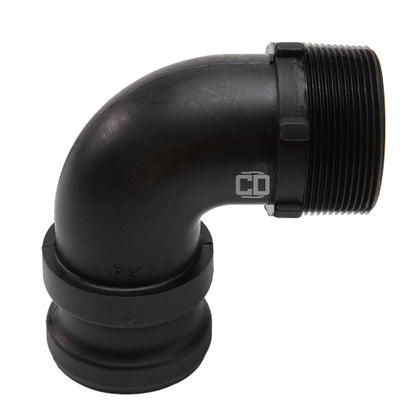 Plastic 2" Male Camlock x 2" Male NPT 90 Degree Elbow