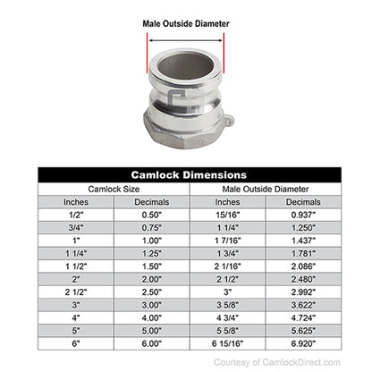 Stainless Steel 3" Male Camlock x 3" Female BSP