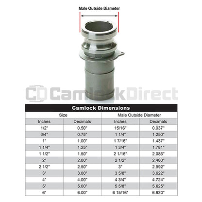 Stainless Steel 1/2" Male Camlock to Hose Shank