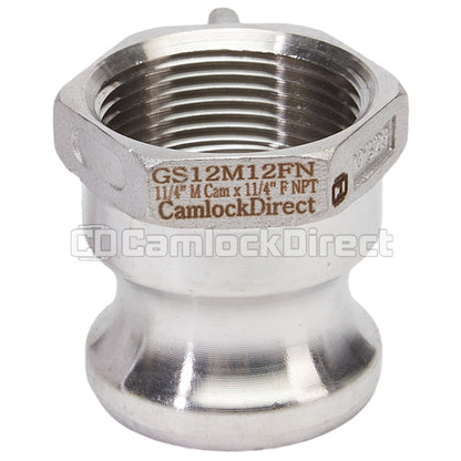 Stainless Steel 1 1/4" Male Camlock x 1 1/4" Female NPT