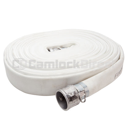 White 1 1/2" x 100' Camlock Double Jacket Mill Hose