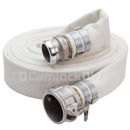 White 2" x 25' Camlock Double Jacket Mill Hose