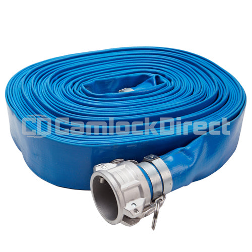 GREENLINE HOSE & FITTINGS LAYFLAT DISCHARGE HOSE W CAMLOCK, BLUE, 6 IN X  100 FT, PVC - Bulk Water Suction and Discharge Hoses - GREG971600CE100