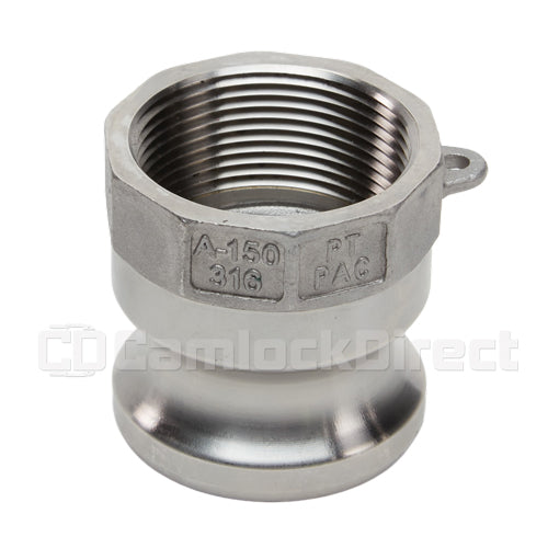 Stainless Steel 1 1/2" Male Camlock x 1 1/2" Female NPT