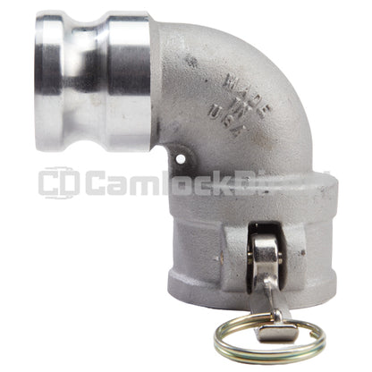 Aluminum 2" Female Camlock x 2" Male Camlock 90 Degree Elbow (USA)