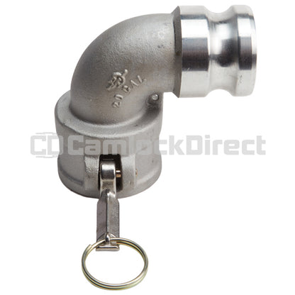 Aluminum 2" Female Camlock x 2" Male Camlock 90 Degree Elbow (USA)