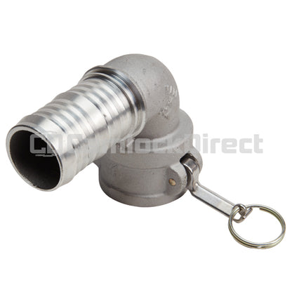 Aluminum 2" Female Camlock x Hose Shank 90 Degree Elbow (USA)