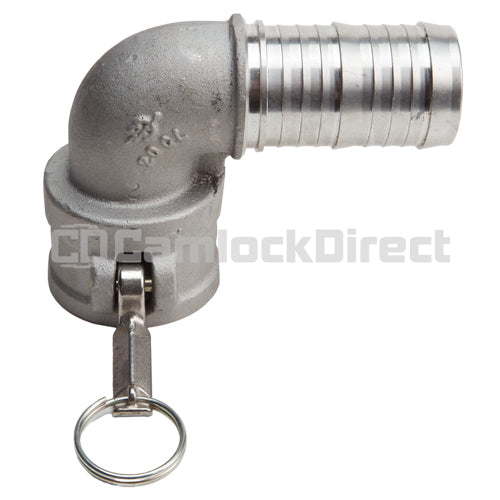 Aluminum 2" Female Camlock x Hose Shank 90 Degree Elbow (USA)