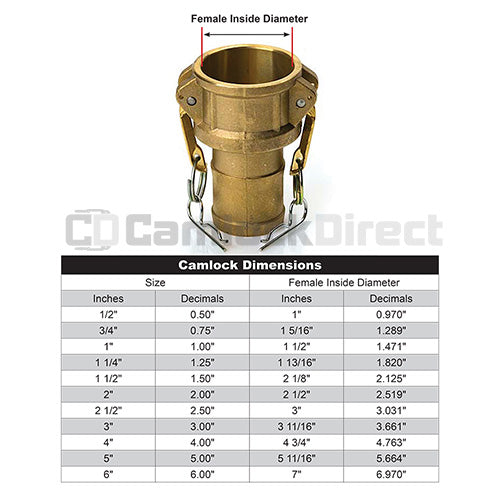 Brass 1/2" Female Camlock to Hose Shank