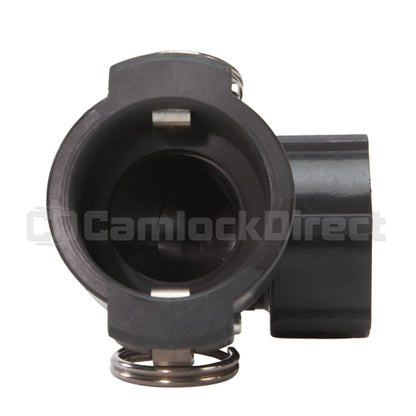 Plastic 1 1/2" Female Camlock x 1 1/2" Female NPT 90 Degree Elbow