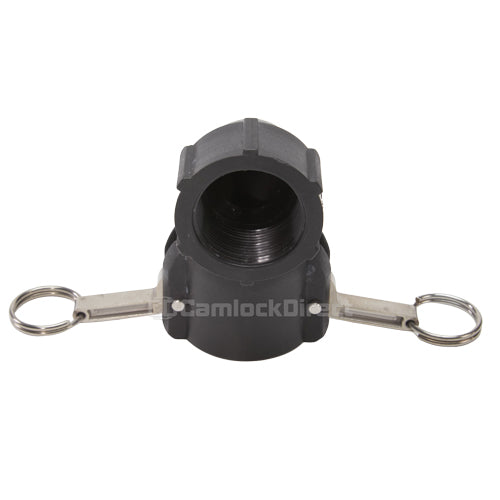 Plastic 1 1/2" Female Camlock x 1 1/2" Female NPT 90 Degree Elbow