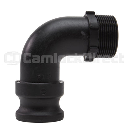 Plastic 1 1/2" Male Camlock x 1 1/2" Male NPT 90 Degree Elbow