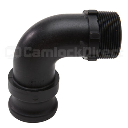 Plastic 1 1/2" Male Camlock x 1 1/2" Male NPT 90 Degree Elbow