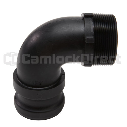 Plastic 2" Male Camlock x 2" Male NPT 90 Degree Elbow